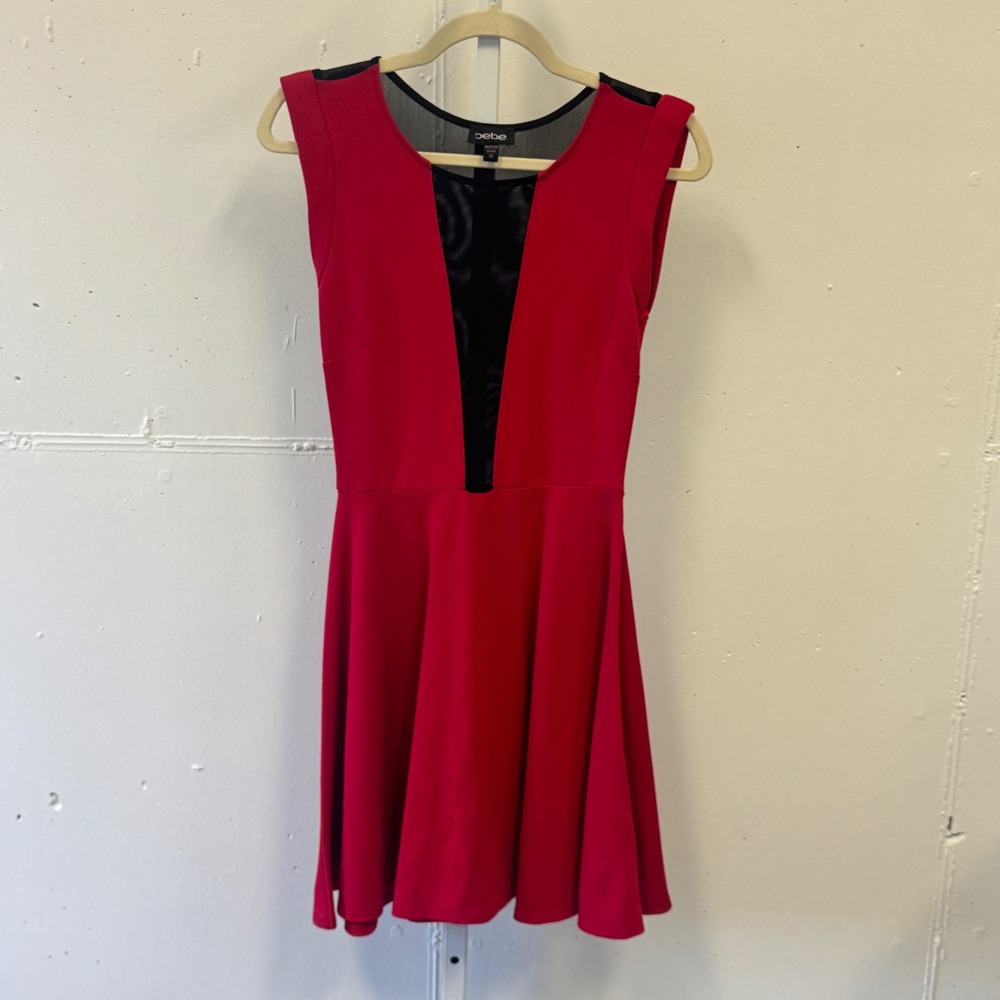 2010s Bebe Mesh Panel Illusion Fit & Flare Skater Dress XS Sleeveless Night Out
